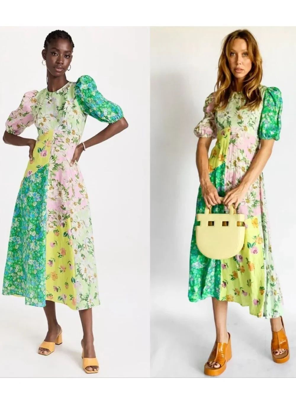 Alemais Kenzie Patchwork Floral Linen Long Midi Dress